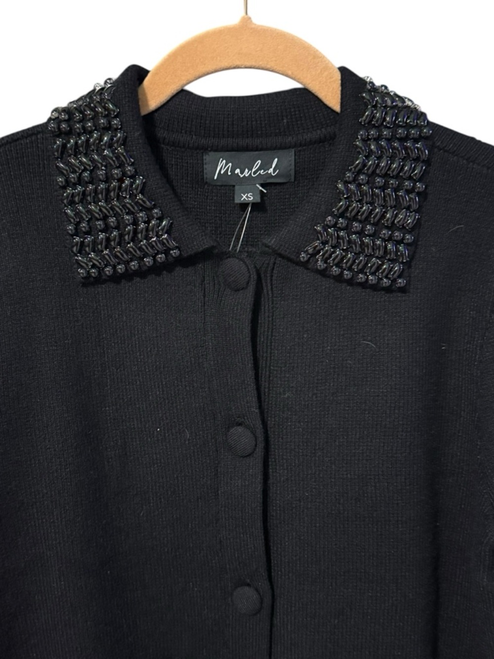 MARLED Beaded Collar Cardigan XS 18” p2p Black $89 Retail NWT - Picture 3 of 11